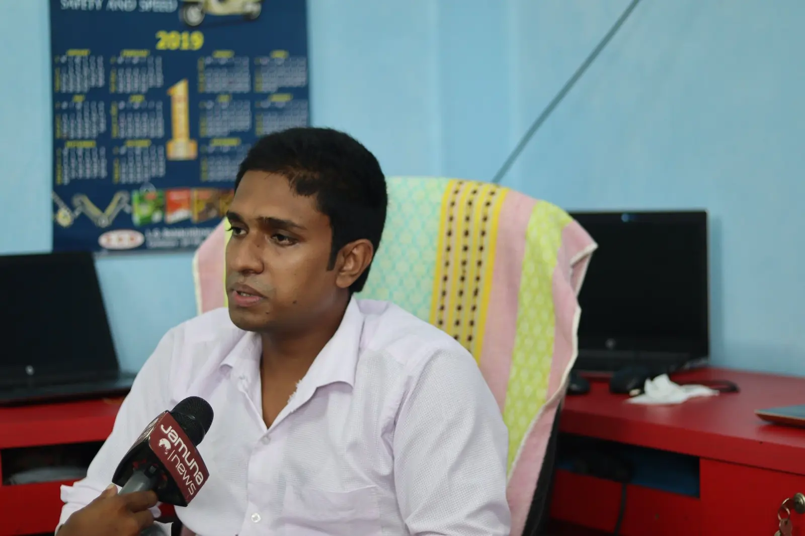 Anik Mahmud speaking during a Jamuna News interview in 2020.