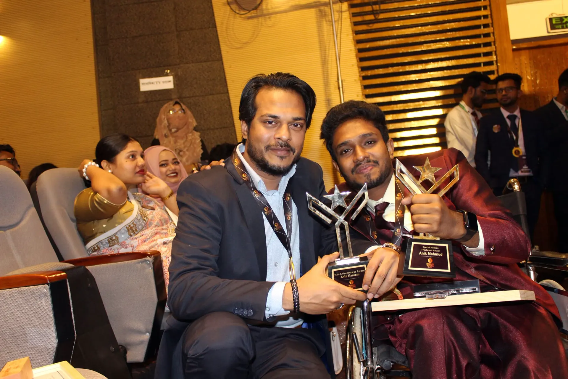 Anik Mahmud with Antu Kareem after both received recognition at the Rising Youth Award programme in 2022.