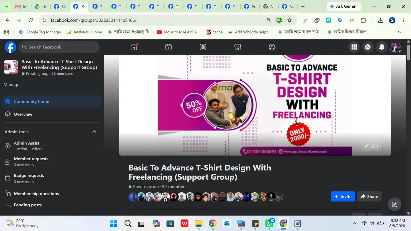 Professor IT Zone Basic to Advance T-Shirt Design with Freelancing support group course banner.