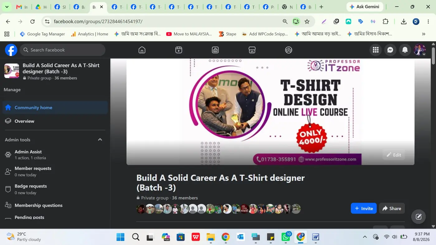 Professor IT Zone T-Shirt Design Online Live Course Batch 3 group page.