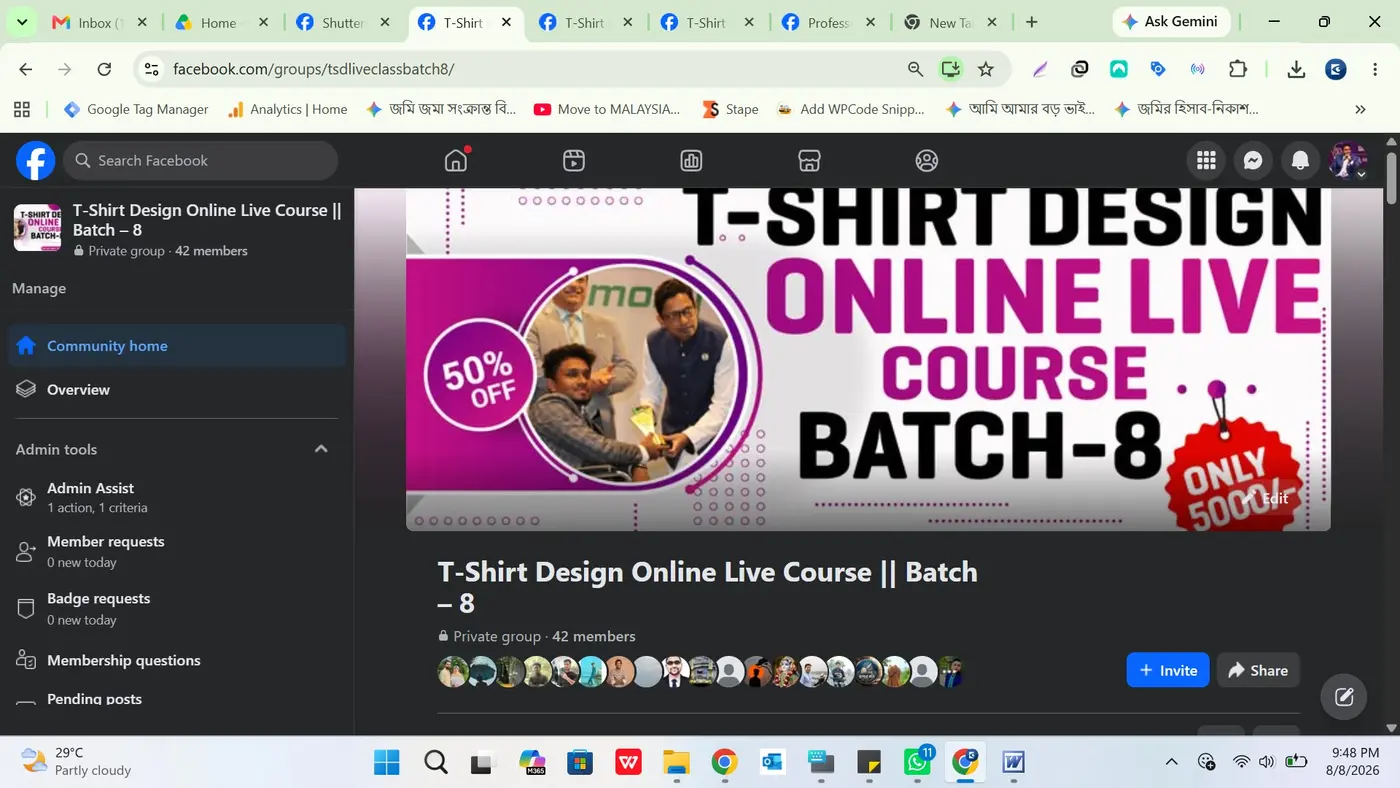 Professor IT Zone T-Shirt Design Online Live Course Batch 8 group page.