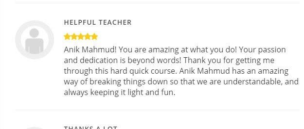 Supplied student review screenshot 7 about Anik Mahmud’s T-shirt design teaching and mentorship.