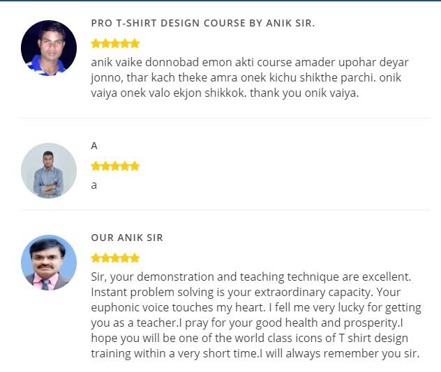 Supplied student review screenshot 10 about Anik Mahmud’s T-shirt design teaching and mentorship.