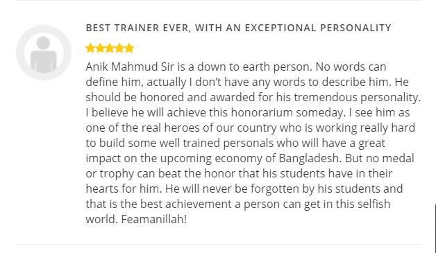 Supplied student review screenshot 12 about Anik Mahmud’s T-shirt design teaching and mentorship.