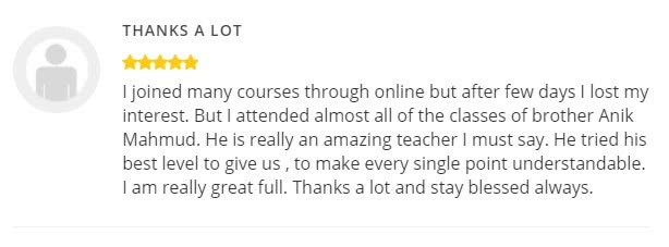 Supplied student review screenshot 13 about Anik Mahmud’s T-shirt design teaching and mentorship.